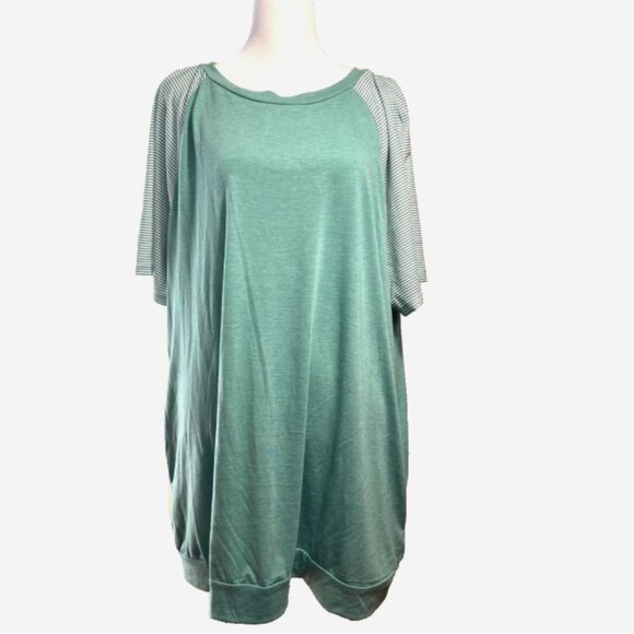 Dolnine Plus Size 22W Tunic T-Shirt Light Green Striped Pocket Tee NWT - Picture 1 of 7